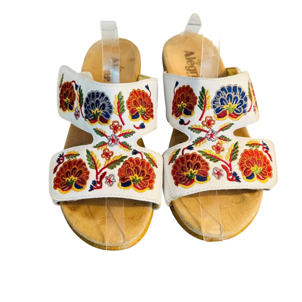 Alegria White Leather Floral Embroidered Wedge Sandals EU 38 Linn Needles & Pins